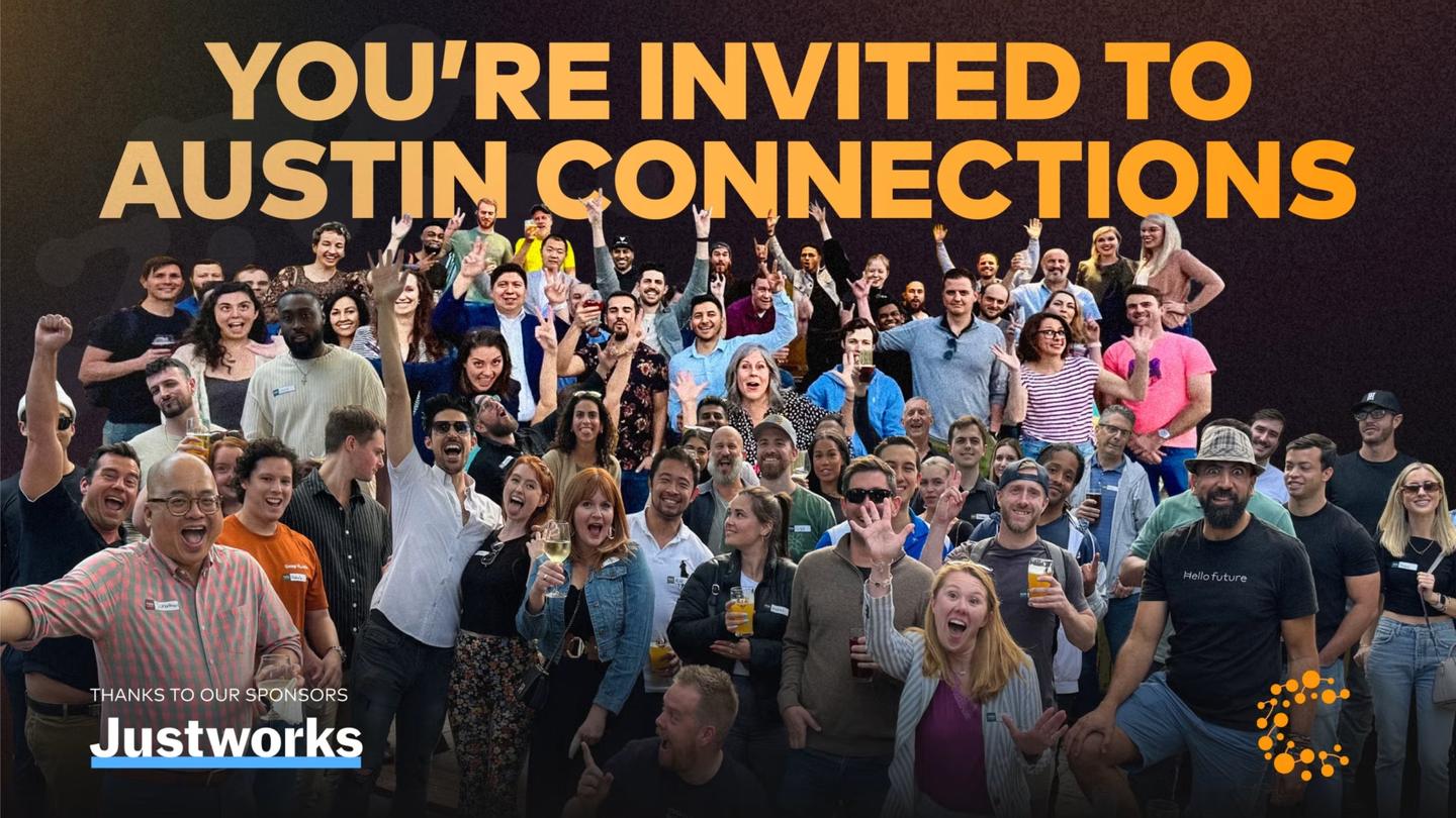 Large group photograph of attendees at an Austin real estate networking evening