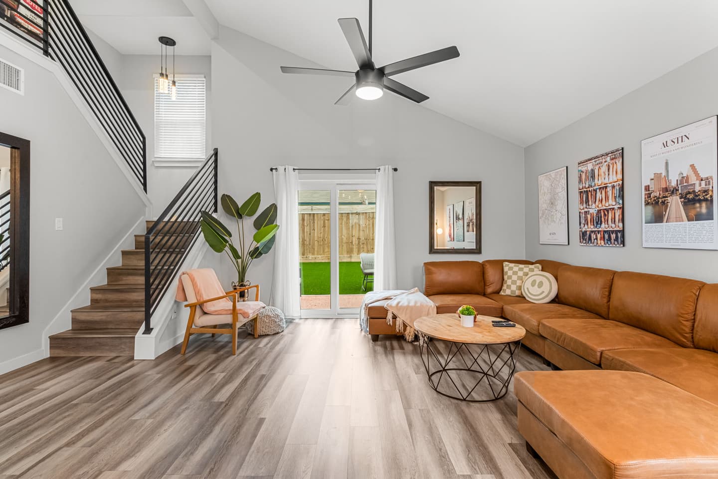 Austin living room photographed with bright interiors and a readable window