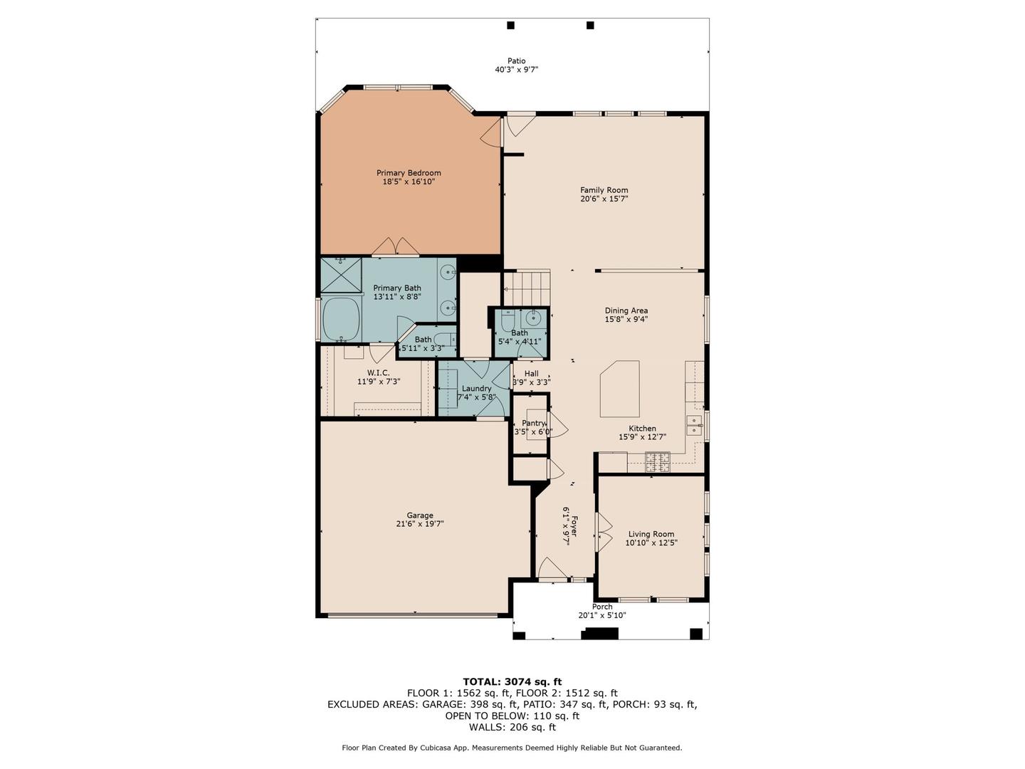Measured first floor plan for a Leander home with room names and dimensions