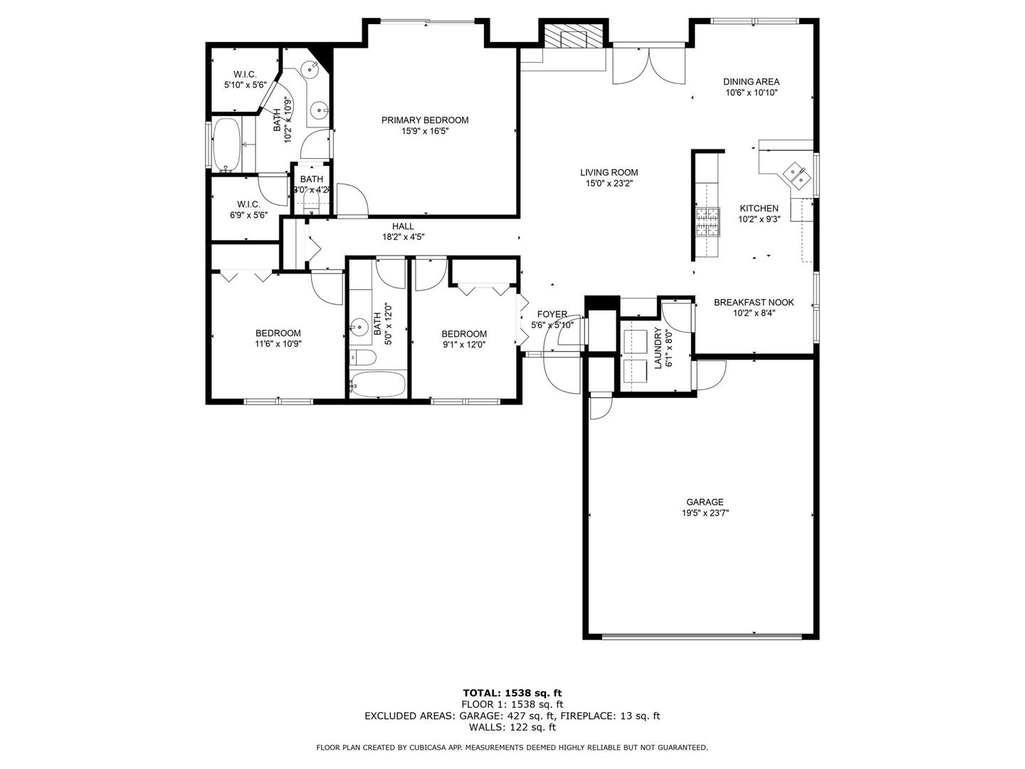 Measured single story floor plan showing room names and dimensions across a compact footprint