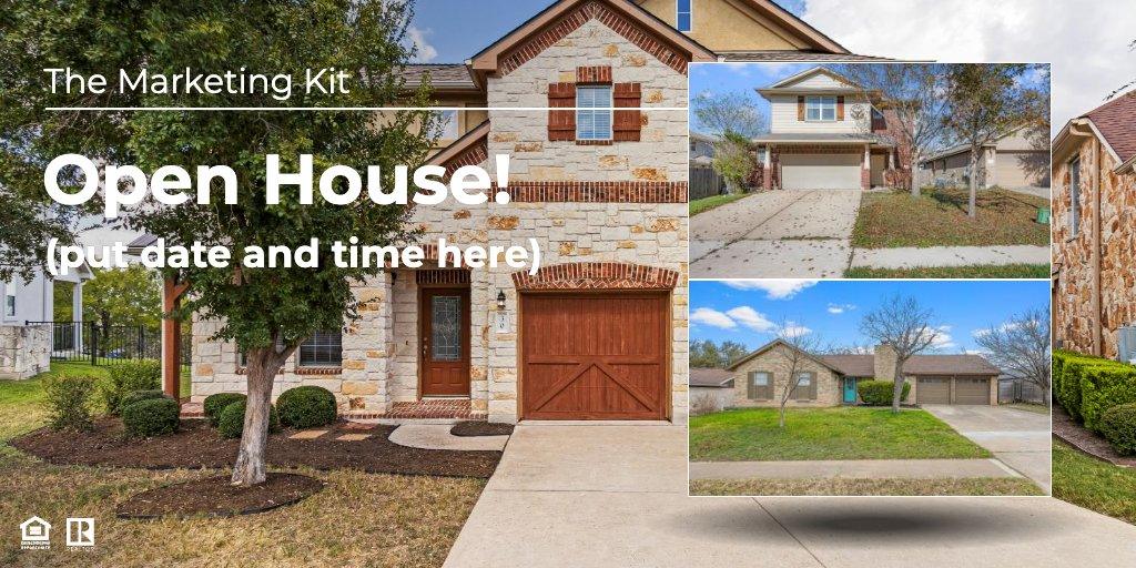Open house social graphic built from the listing photography, with the property exterior and a headline